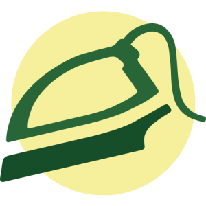 a green outline of an iron symbol on top of a yellow circle