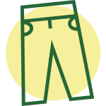 a green outline of a pair of pants symbol on top of a yellow circle