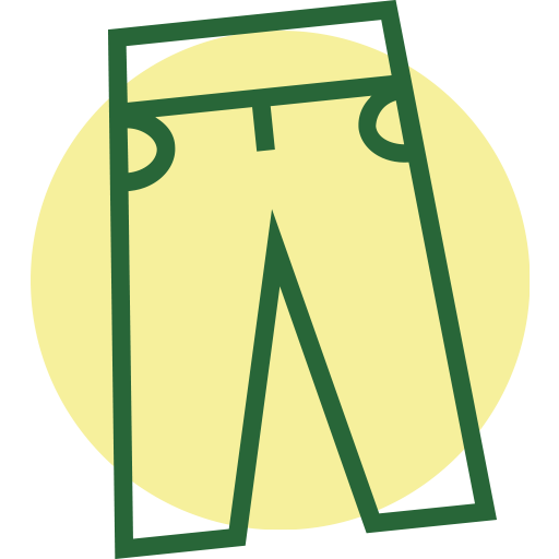 a green outline of a pair of pants symbol on top of a yellow circle